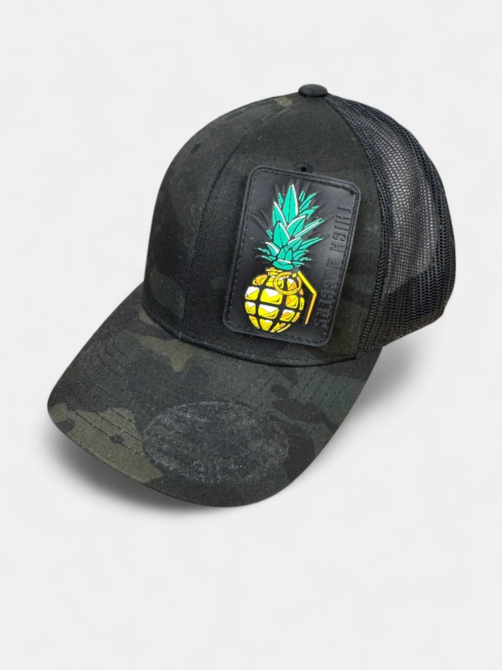 Thigh Huggers Trucker Hat Black Multicam Sweet Explosion Pineapple Grenade Patch